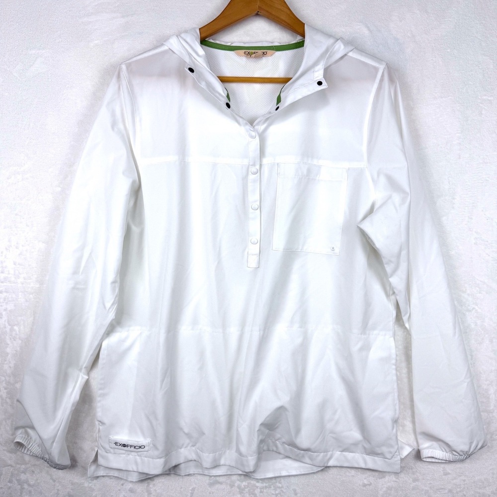 ExOfficio Sol Cool White Hooded Pullover Shirt Womens XL ESCC-50 Long Sleeve